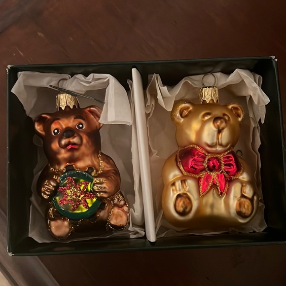 Vintage teddy bear ornaments made in Poland in box. Glass Teddy bears - Picture 1 of 2